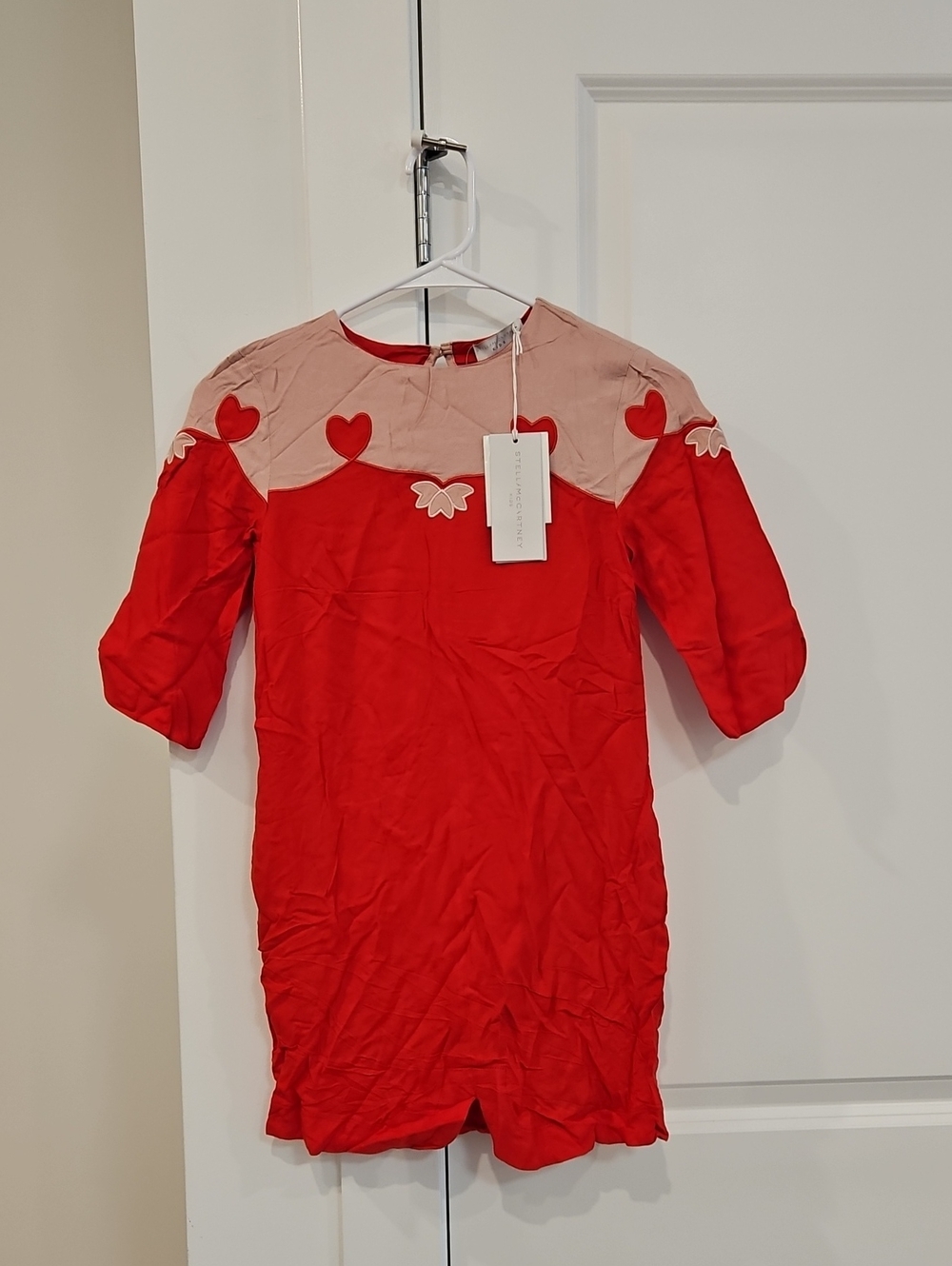 Stella McCartney Kids Red Dress with Pink Yoke and Heart Details